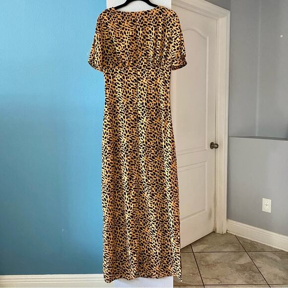 Nasty Gal Tan/Brown and Black Animal Print Short Sleeve Maxi Dress size 0 NWT - Picture 3 of 14